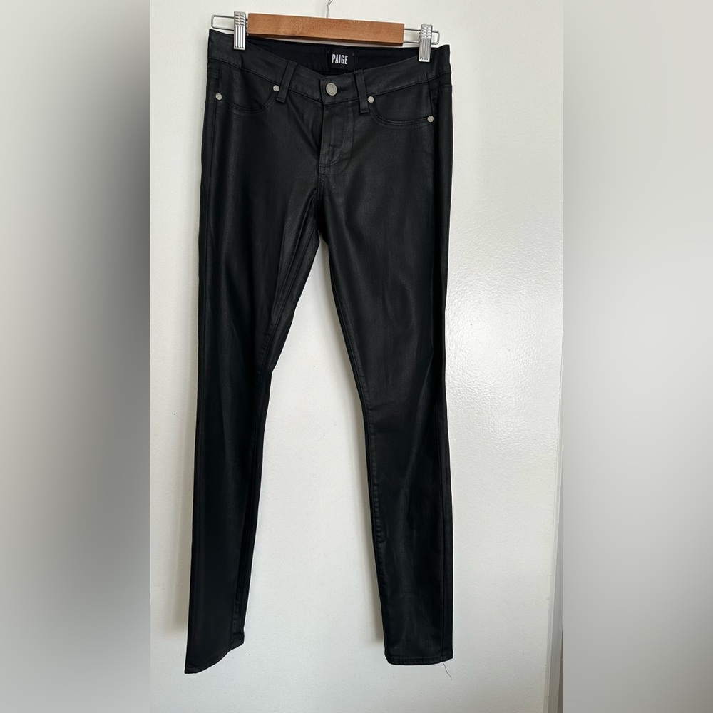 Paige ultra skinny coated jeans in color black silk in size 27
